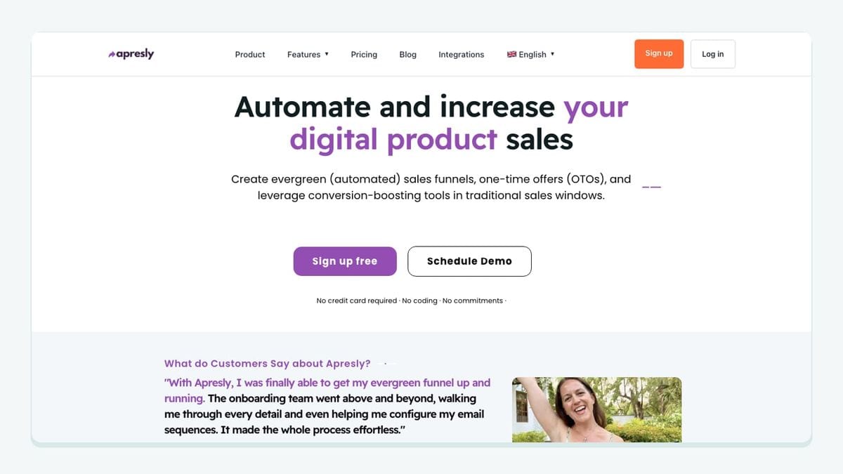 Screenshot of the apresly homepage