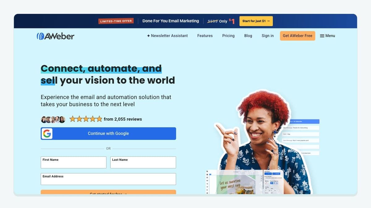 Screenshot of the aweber for wordpress homepage