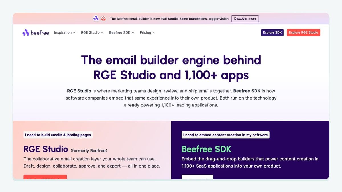 Screenshot of the beefree homepage