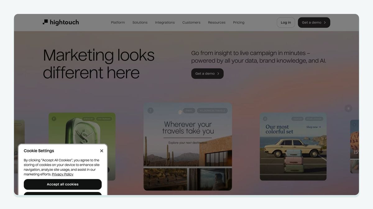 Screenshot of the Hightouch homepage — reverse ETL for activating warehouse audiences in Braze