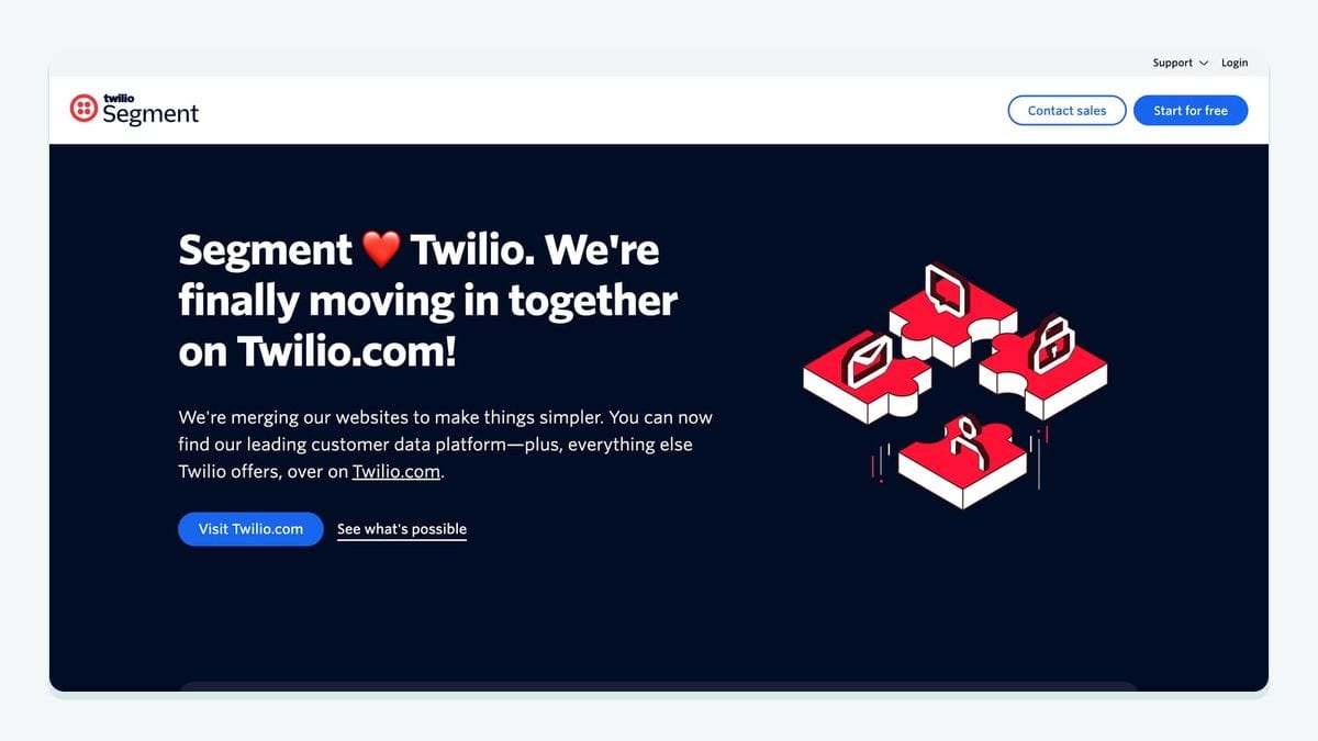 Screenshot of the Twilio Segment homepage — the customer data platform used with Braze