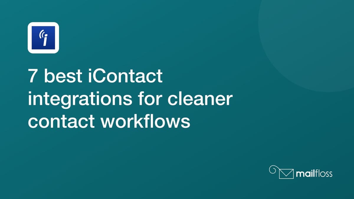 Seven workflows feeding an iContact newsletter list through separate contact creation, list subscription, and email verification checkpoints
