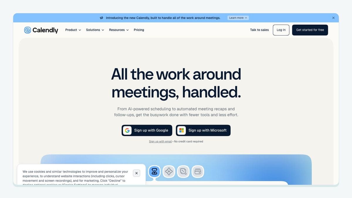 Screenshot of the calendly homepage
