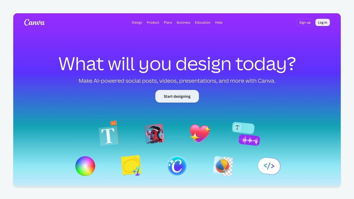 Screenshot of the canva homepage