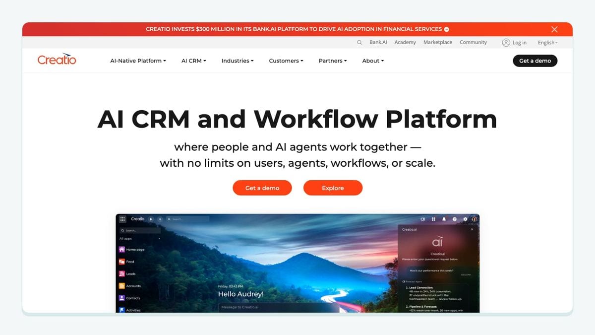 Screenshot of the creatio homepage
