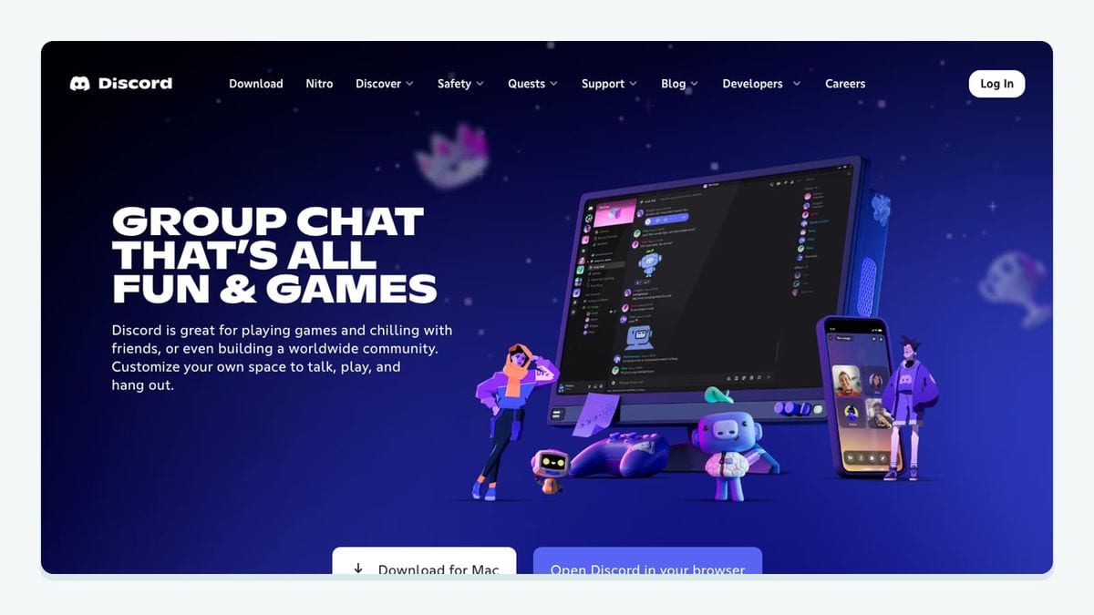 Screenshot of the discord homepage