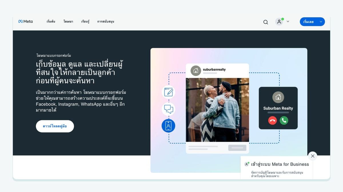 Screenshot of the facebook lead ads homepage
