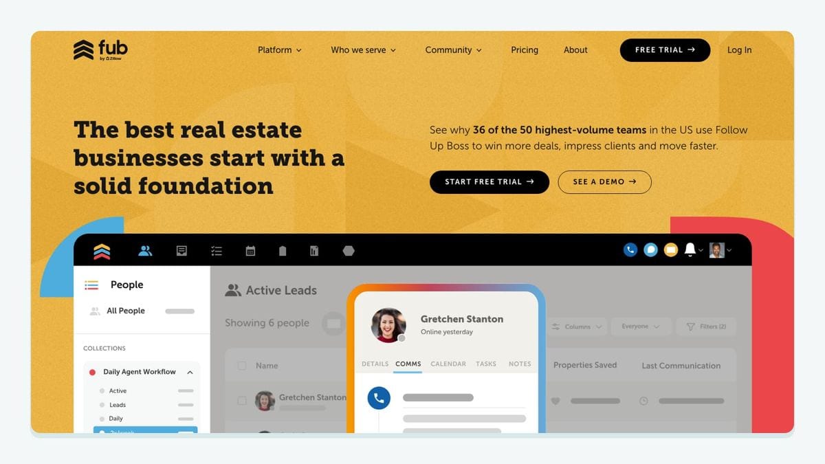 Screenshot of the follow up boss homepage