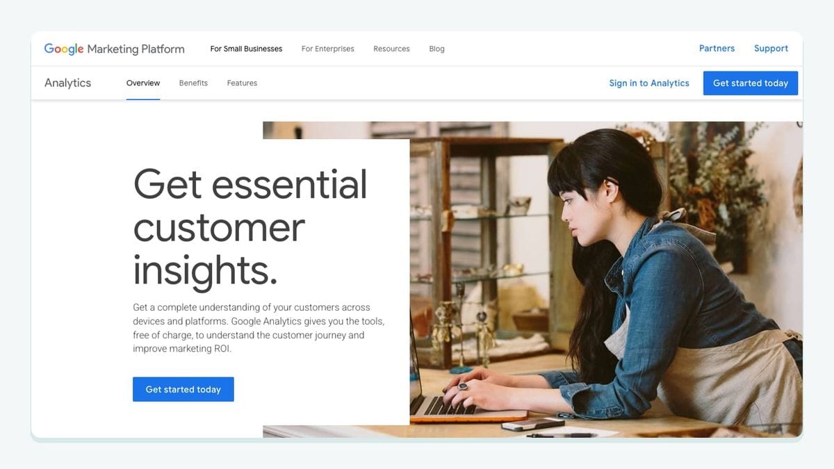 Screenshot of the google analytics homepage