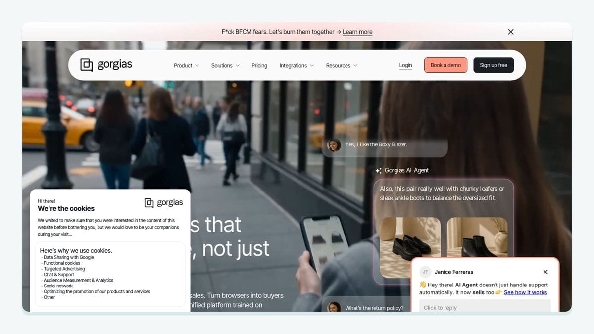 Screenshot of the gorgias homepage
