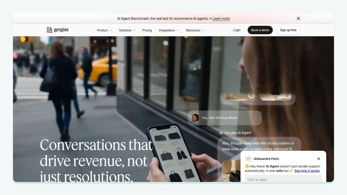 Screenshot of the gorgias homepage