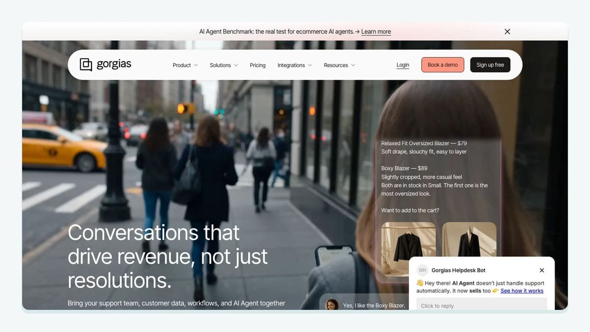 Screenshot of the gorgias homepage