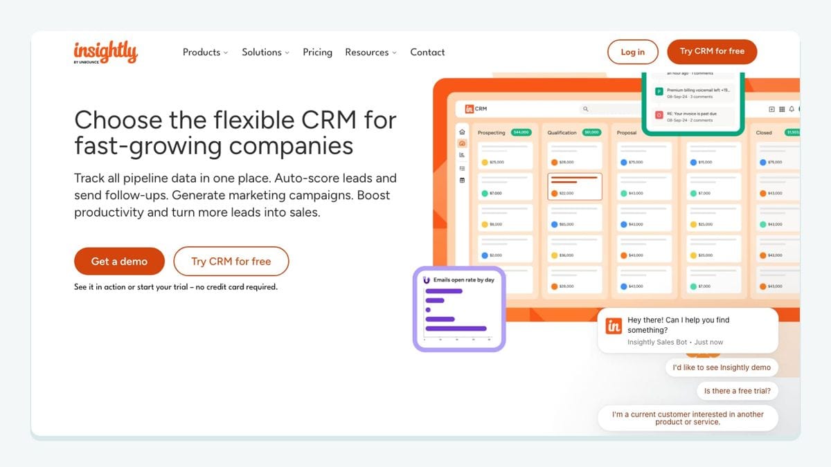 Screenshot of the insightly homepage
