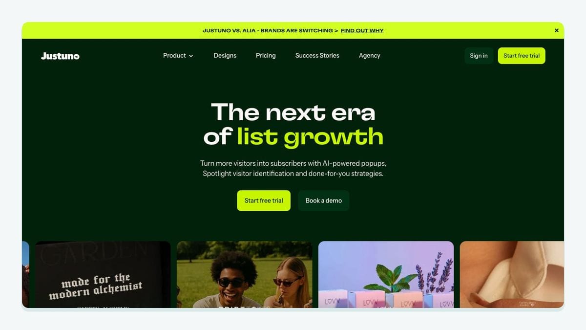 Screenshot of the justuno homepage