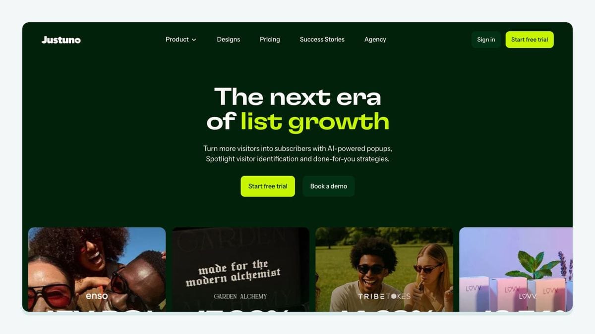Screenshot of the justuno homepage