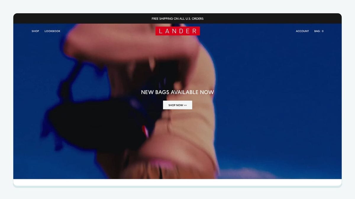 Screenshot of the lander homepage