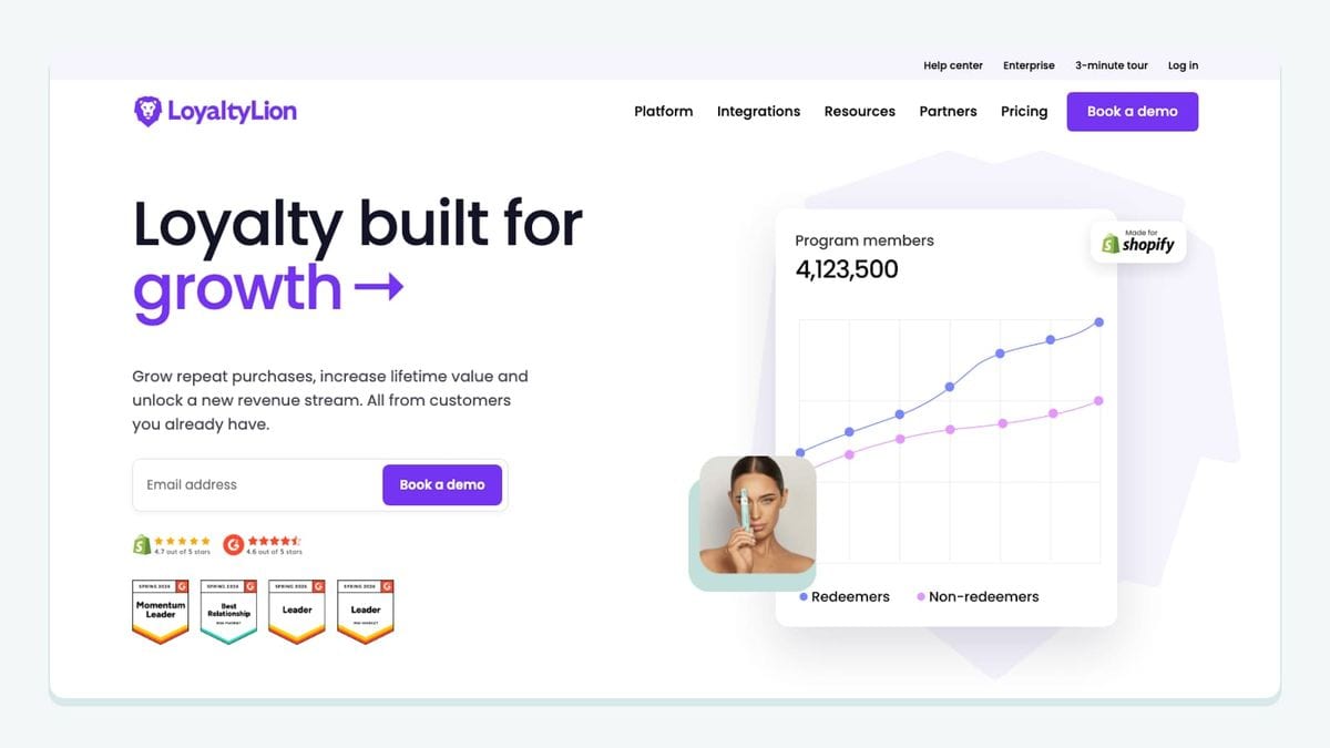 Screenshot of the loyaltylion homepage