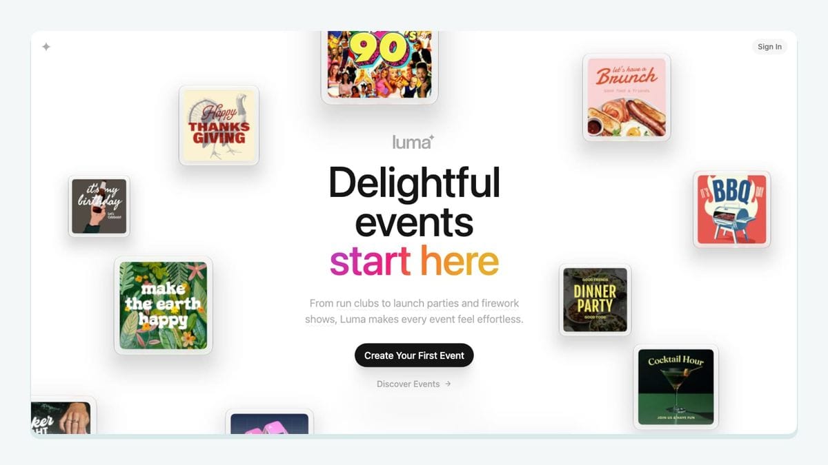 Screenshot of the luma homepage
