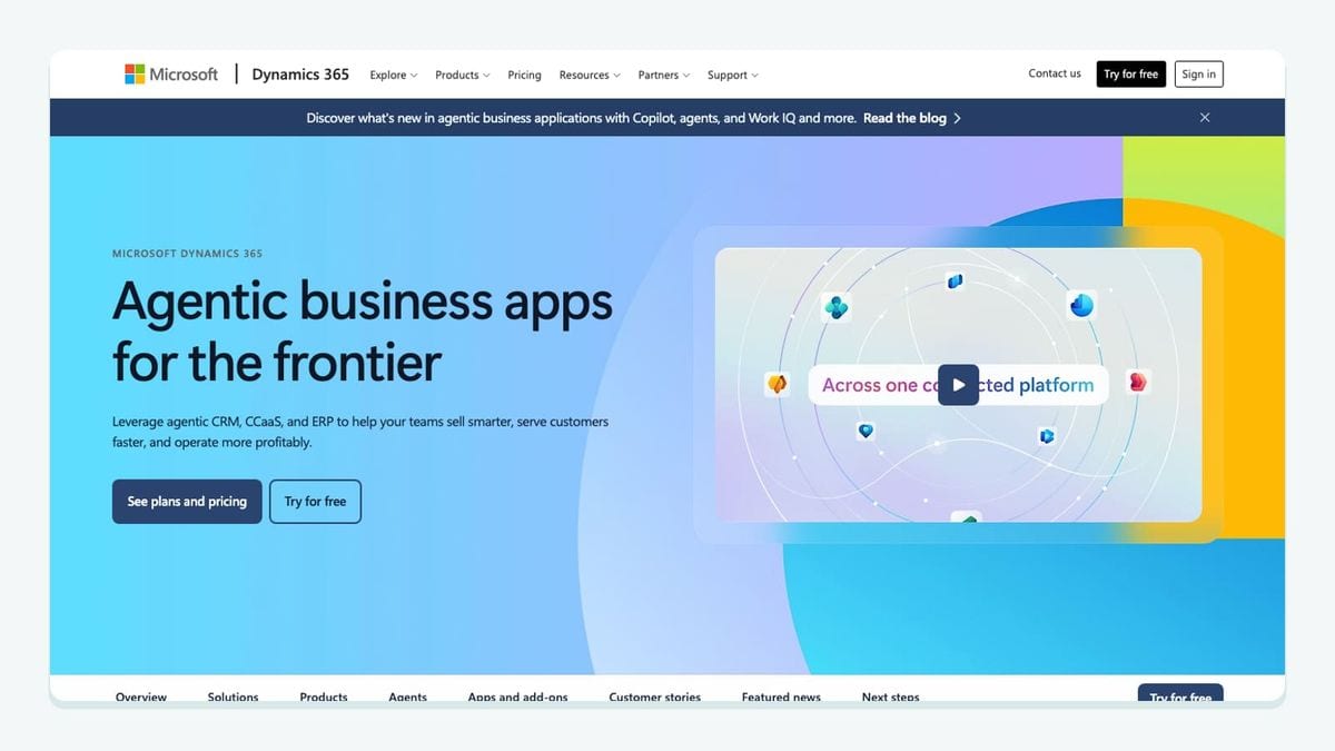 Screenshot of the microsoft dynamics 365 homepage