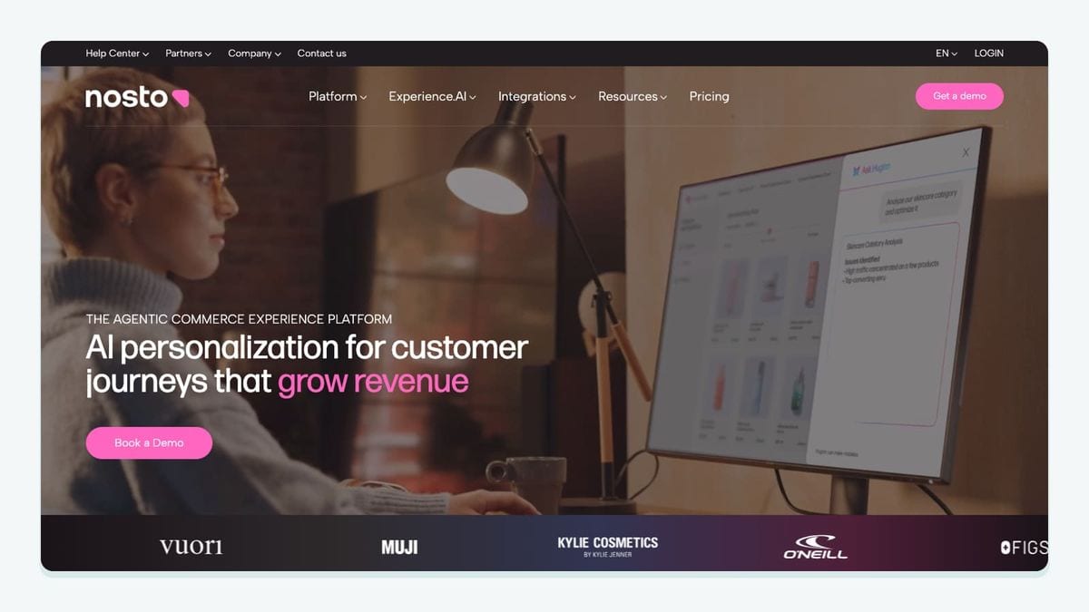 Screenshot of the nosto homepage