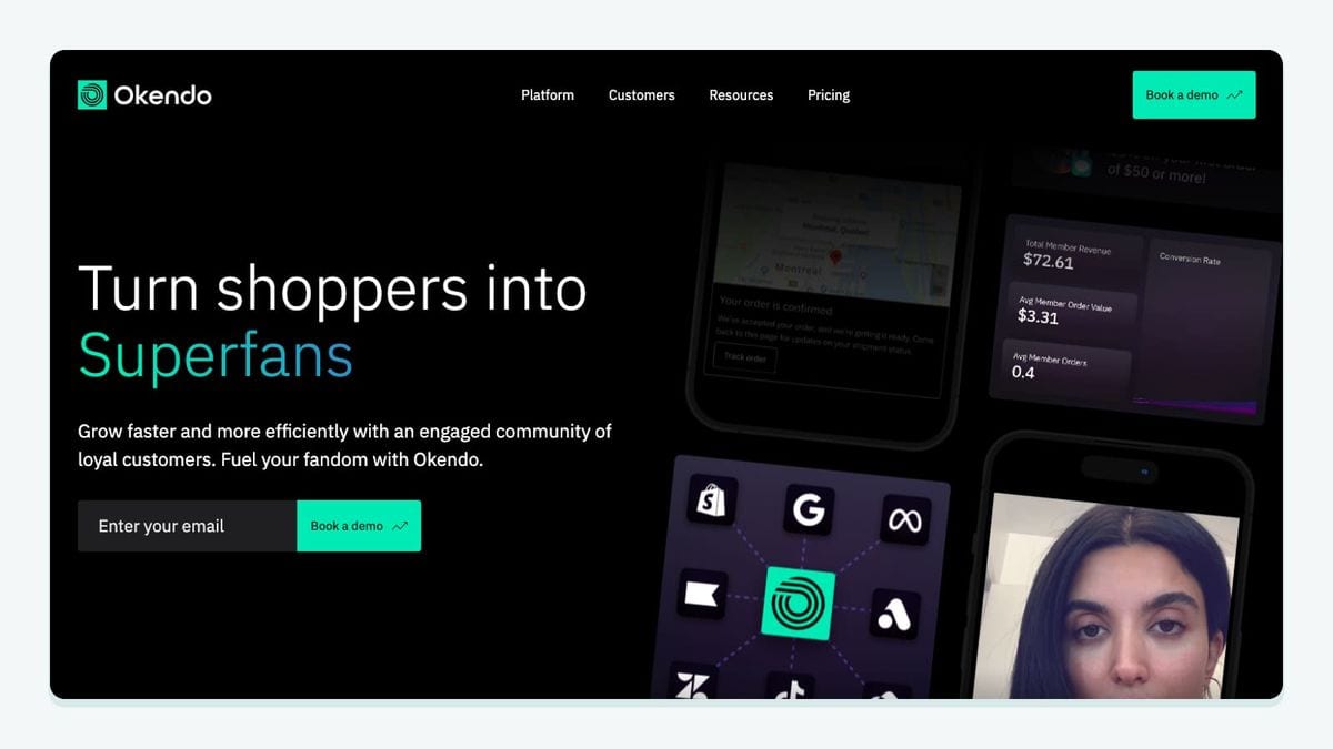 Screenshot of the okendo homepage