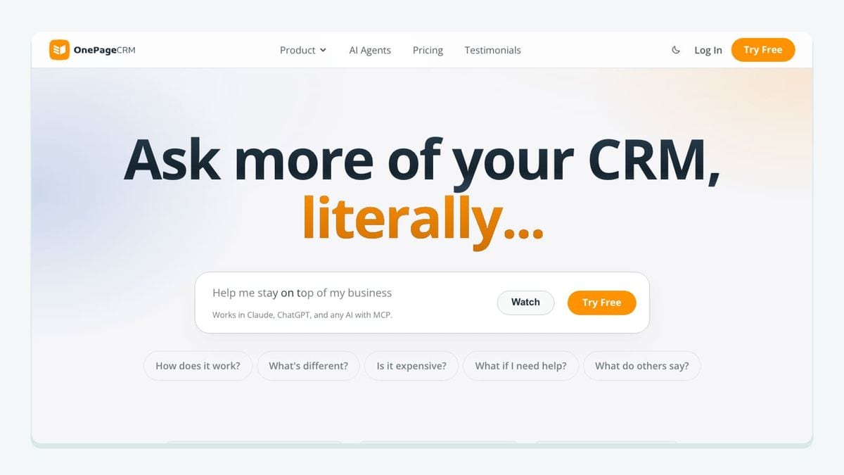 Screenshot of the onepagecrm homepage
