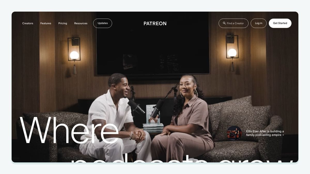 Screenshot of the patreon homepage