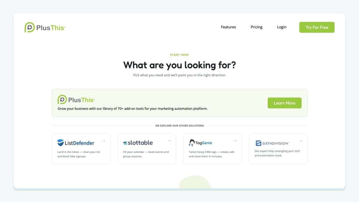 Screenshot of the plusthis homepage