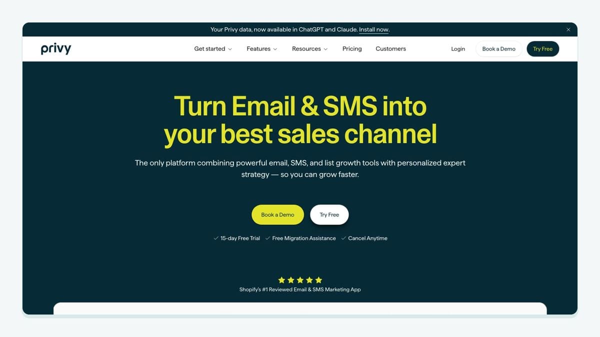 Screenshot of the privy homepage