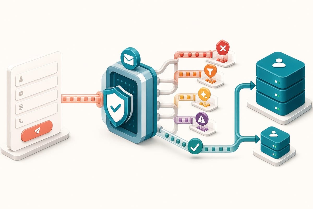 Gist signup contacts routed through mailfloss verification into selected CRM lists and review actions