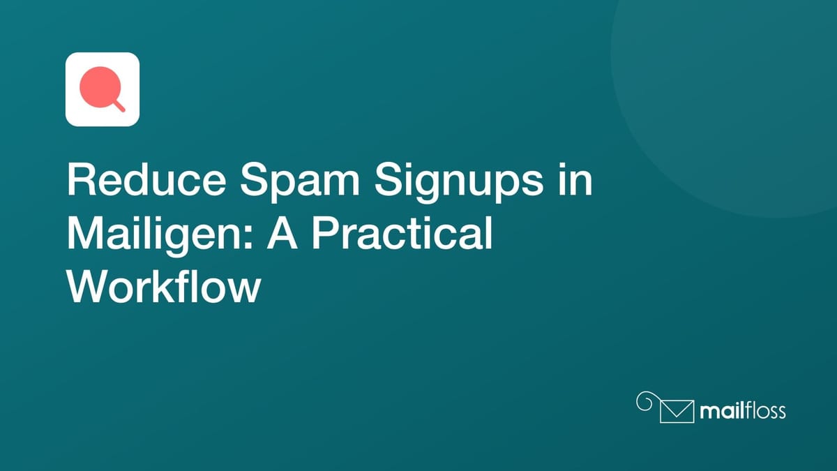 Mailigen signup workflow connecting acquisition records, verification decisions, recurring cleanup, and first-message timing.