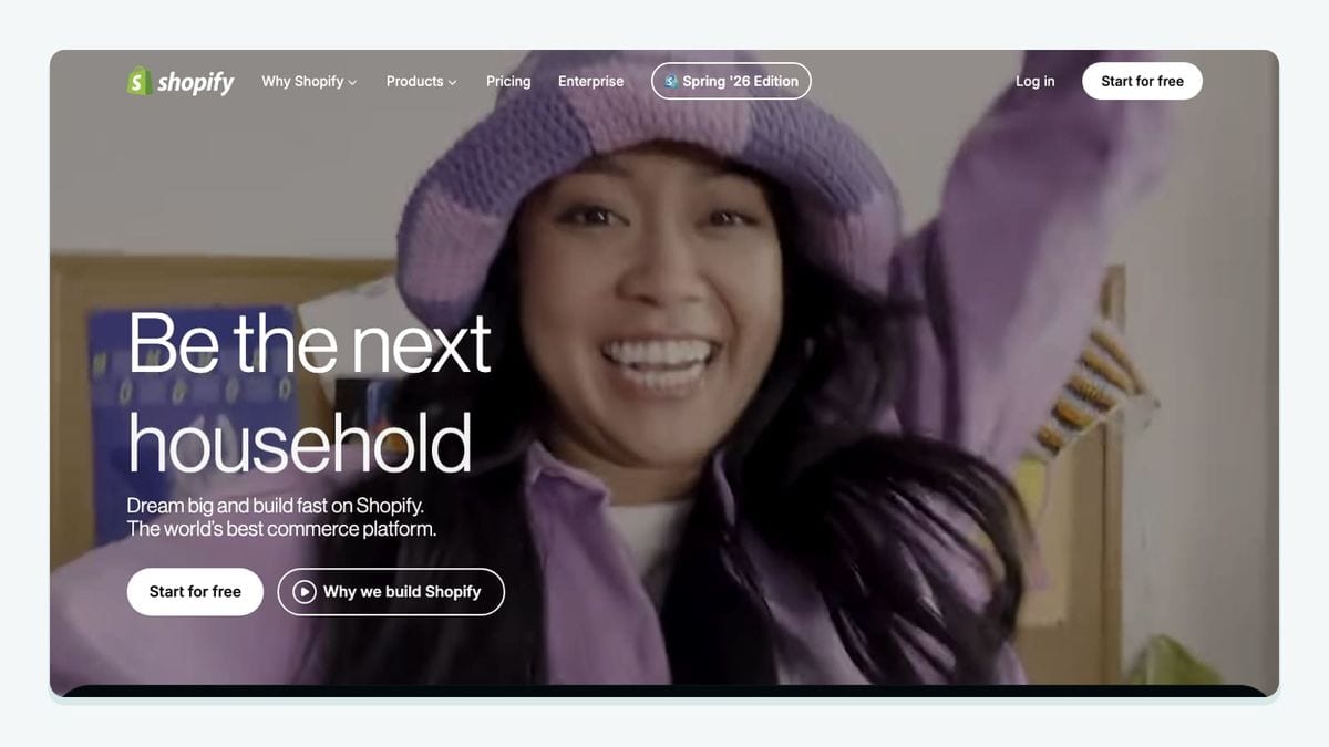 Screenshot of the shopify homepage