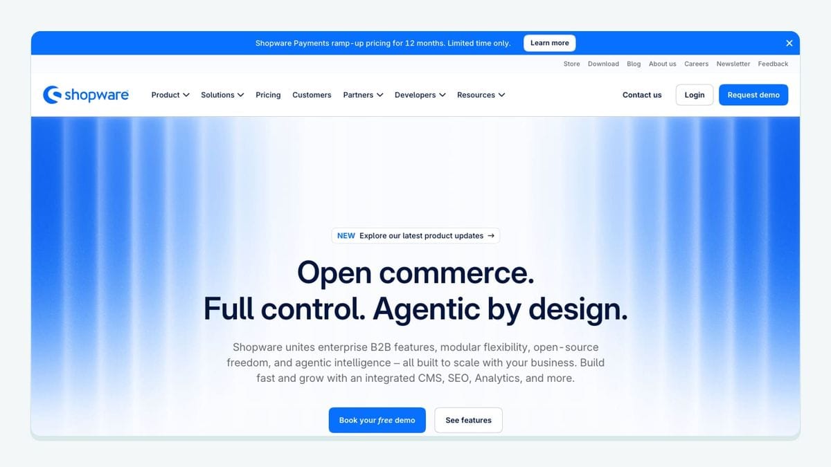 Screenshot of the shopware homepage