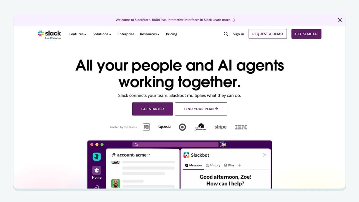 Screenshot of the slack homepage