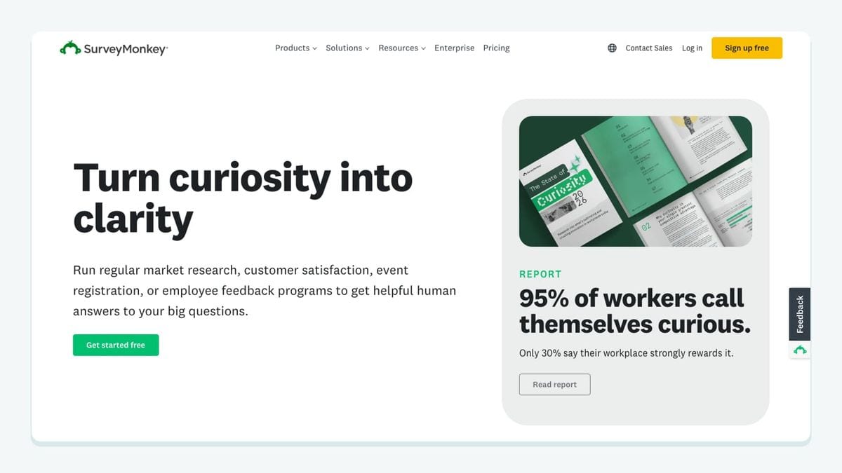 Screenshot of the surveymonkey homepage