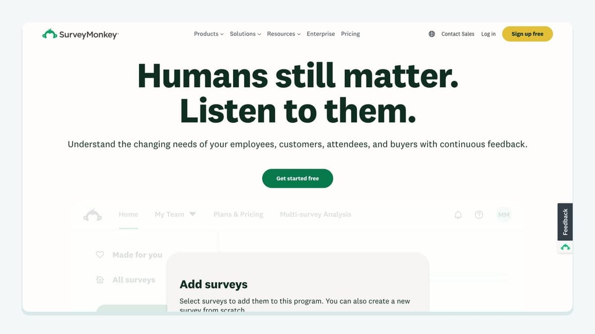Screenshot of the surveymonkey homepage