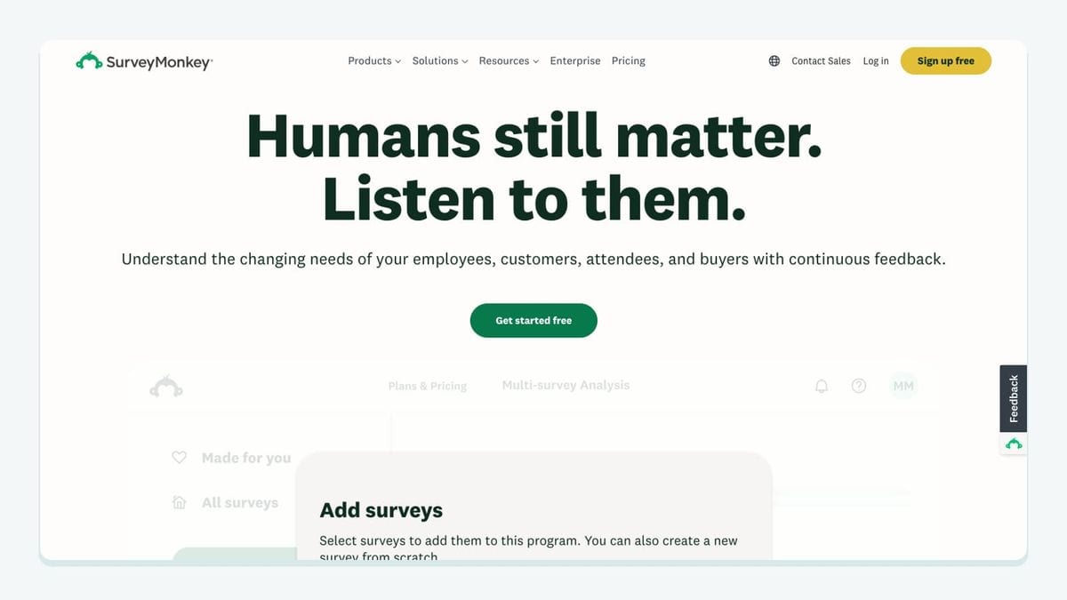 Screenshot of the surveymonkey homepage