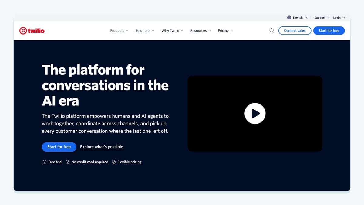 Screenshot of the twilio homepage