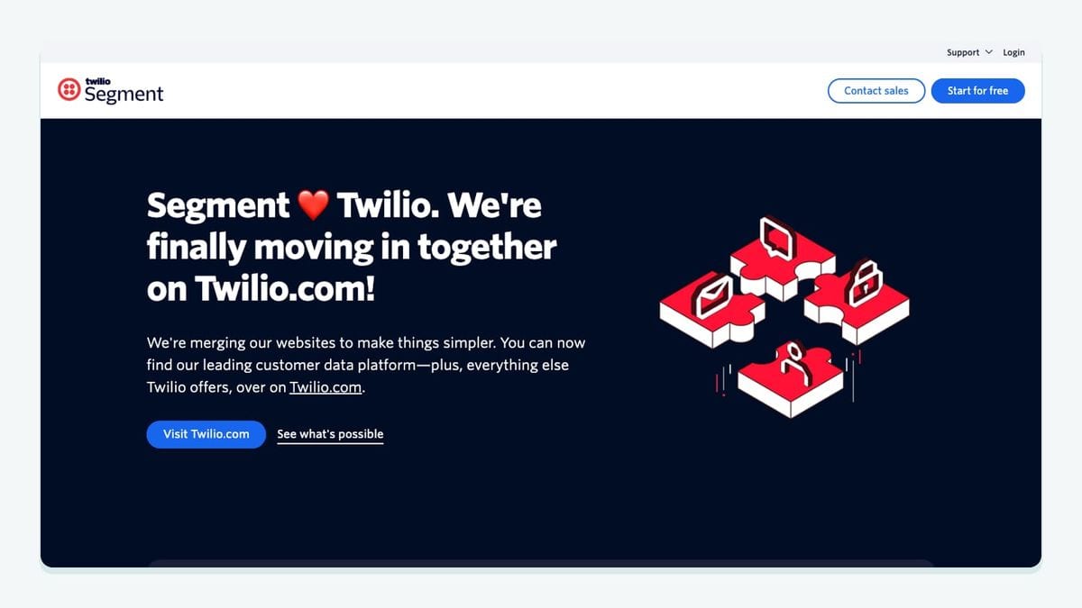 Screenshot of the twilio segment homepage