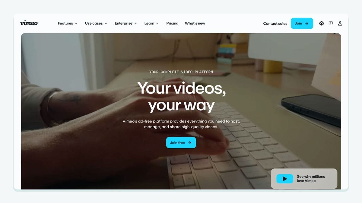 Screenshot of the vimeo homepage