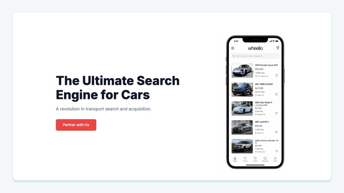 Screenshot of the wheelio homepage