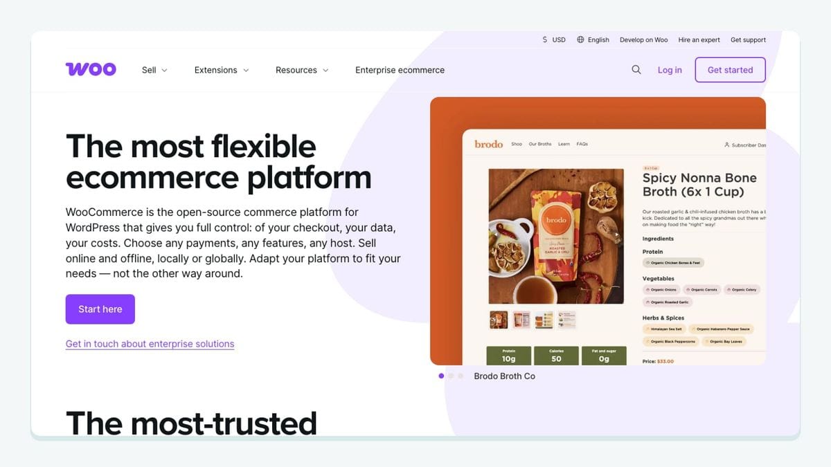 Screenshot of the woocommerce homepage