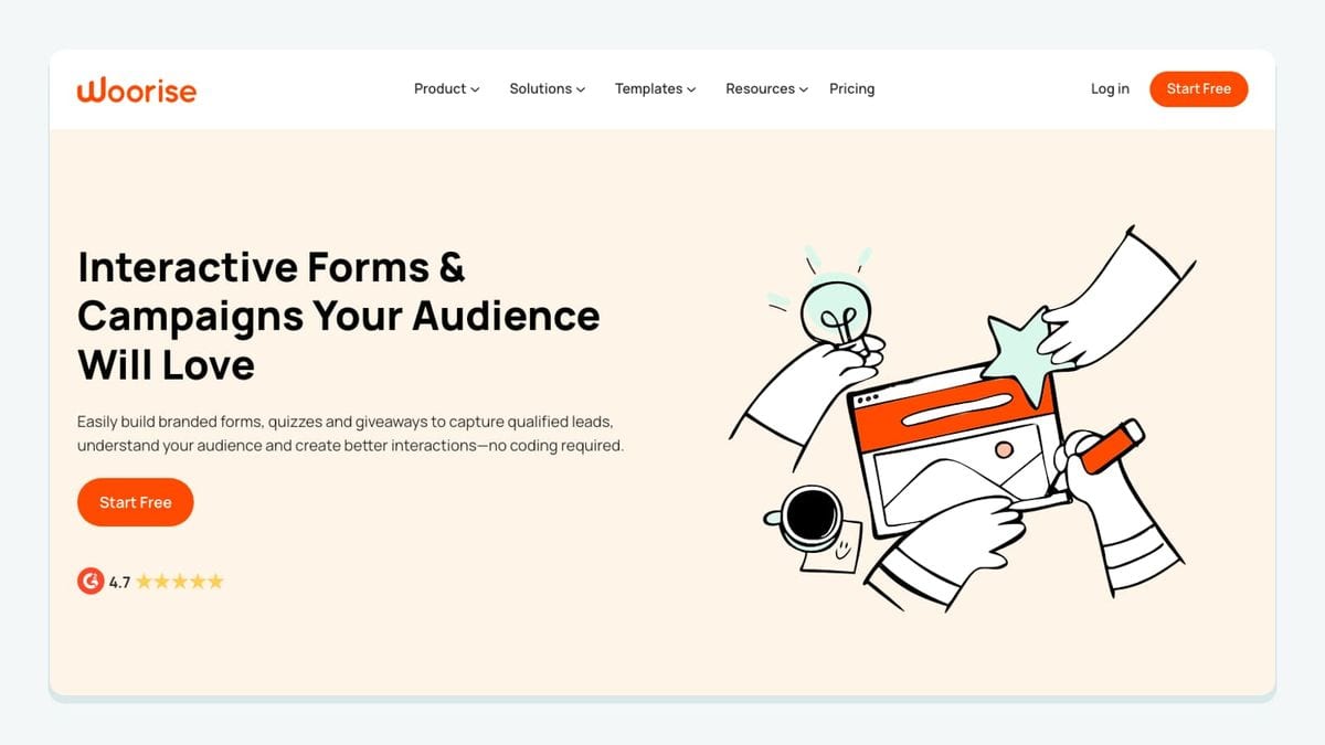 Screenshot of the woorise homepage
