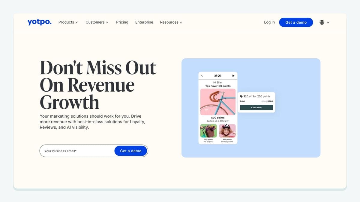 Screenshot of the yotpo homepage