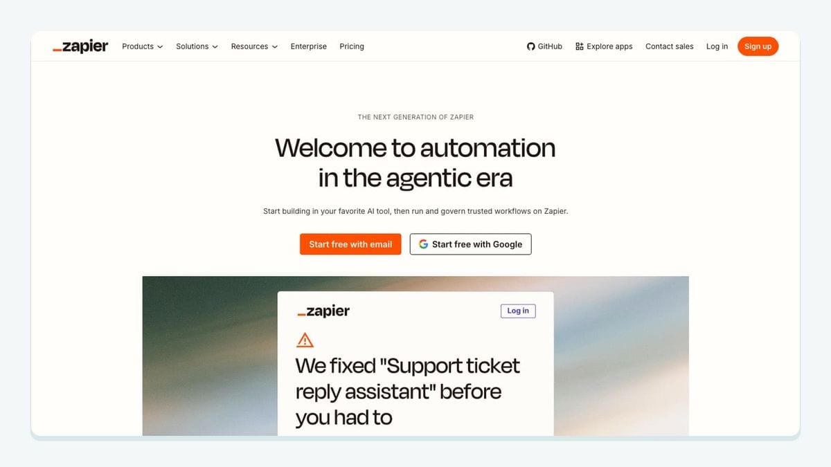 Screenshot of the zapier homepage