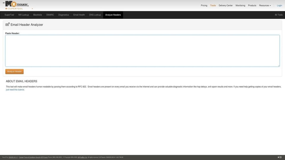 Screenshot of https://mxtoolbox.com/EmailHeaders.aspx