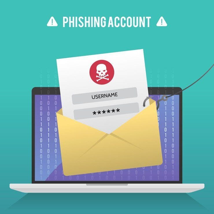 An email with compromised data - email phishing attack concept