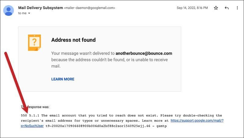Address not found email