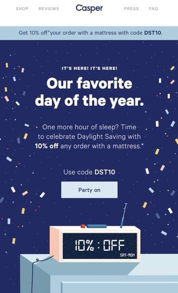 Daylight savings time promotion from Casper