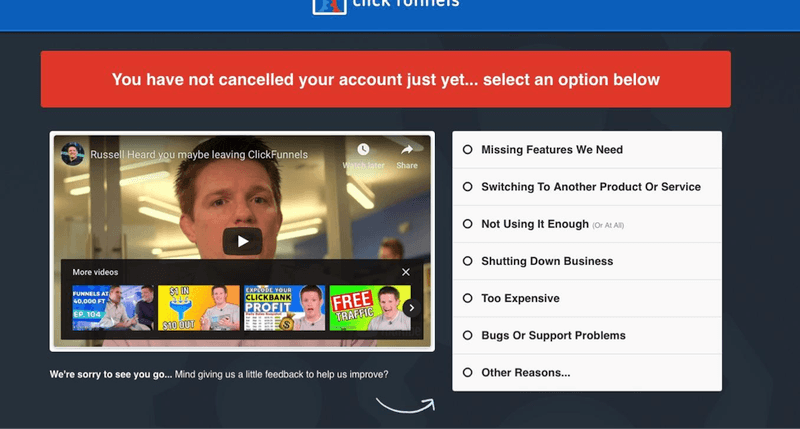 Click funnels cancelation process